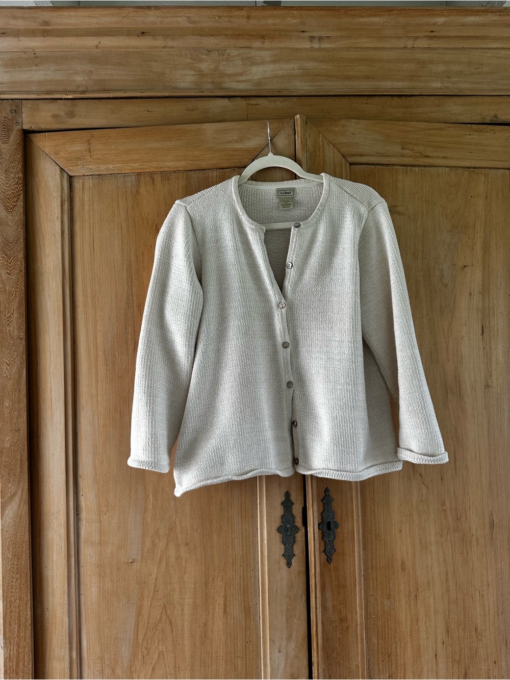 L.L. Bean Cream Knit Button-Front Cardigan